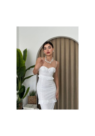 Butik İstanbul Lere Ip Askılı Elbise Beyaz
