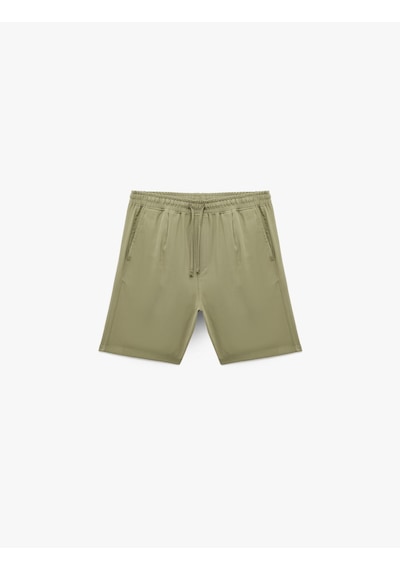 Koton Viskon Cep Detaylı Rayon Beli Bağcıklı Bermuda Chino Şort Haki 5sam40019hw Haki