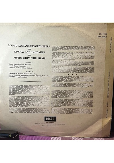 Mantovani With Rawicz And Landauer Music From The Films 12" Vinyl, Lp, Stereo, Decca Skl 4014