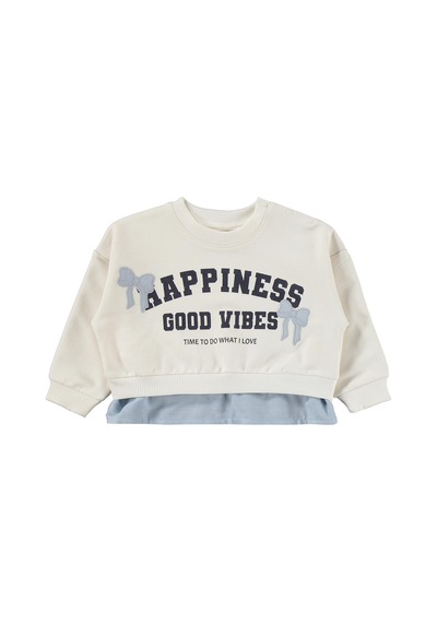 Civil Baby Happınıes Good Vibes Baskılı 6-18 Ay Takım - Ekru Ekru-koyu Lacivert