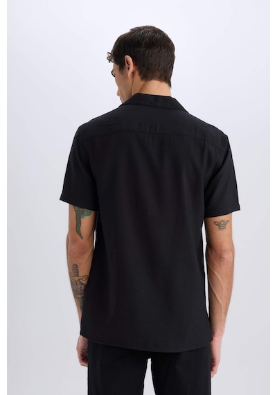 DeFacto Modern Fit Yazlık Polo Yaka Basic Düz Kısa Kollu Gömlek V8406AZ25SMBK27