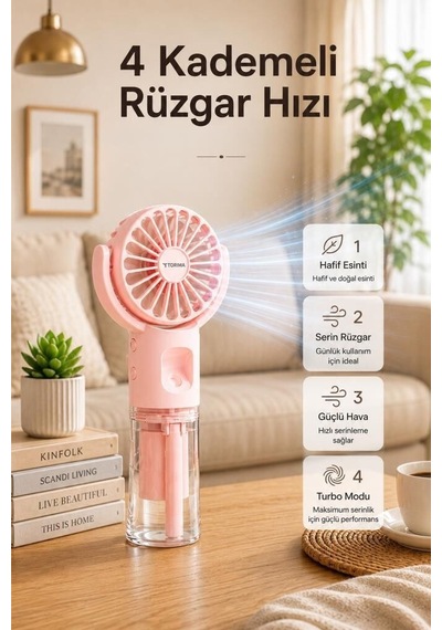 Özel Üretim Portatif Hava Fenomen Vantilatör Şarjlı Su Buharlı Mini Masa Fan F13 Pembe