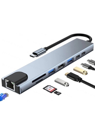 Usb Type-c Hub Dönüştürücü Çevirici Çoklayıcı Usb Hdmı Micro Sd 8 Girişli