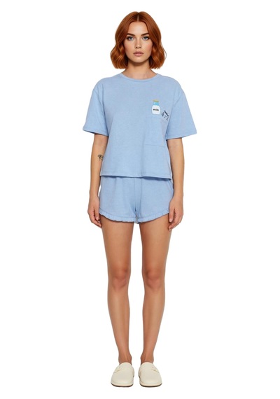 Ersefa Kadın Süt Şişesi Baskılı Şortlu Pijama Takımı Fonksiyonel Dayanık Açık Mavi Ersefa Kadın Süt Şişesi Baskılı Şortlu Pijama Takımı Fonksiyonel Dayanık Açık Mavi