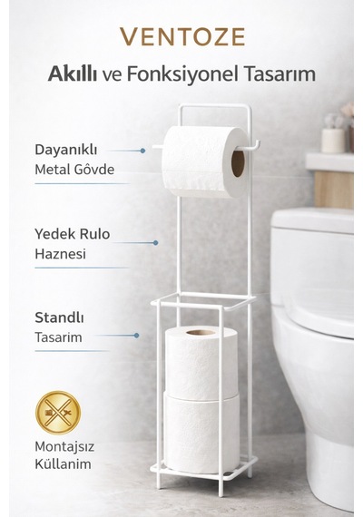 Modern Standlı Yedek Hazneli Tuvalet Kağıtlığı Şık Banyo Düzenleyici Organizer Paslanmaz Metal Çok Renkli