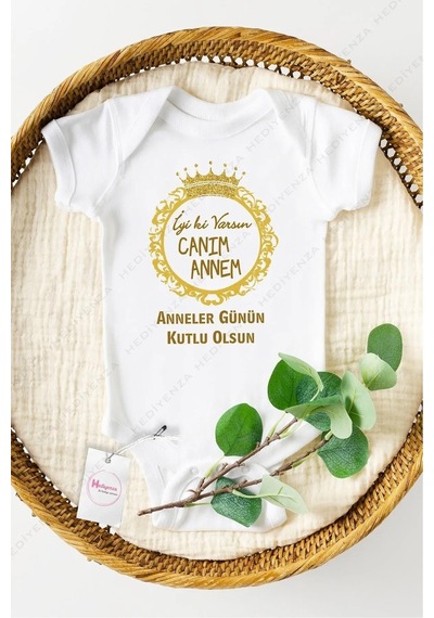 Hediyenza Canım Annem Anneler Günü Özel Tasarım Bebek Zıbın Pamuklu Çıtçıtlı Body Beyaz