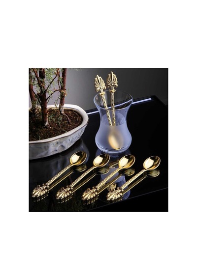 Çay Kaşığı Seti 12 Parça Metal Gold Ahsen Model Gold Tonlu