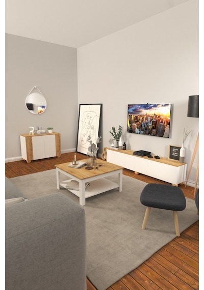 B3Concept B3 Concept Nort Serisi Beyaz & Safir Meşe 2-Beyaz Kapak 2-Safir K