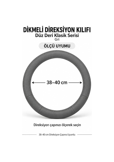 Trobus Renault Kangoo 2024 Ve Sonrası Uyumlu Dikmeli Direksiyon Kılıfı Düz Deri Klasik Gri