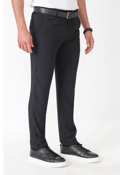Comfort Fit Yan Cepli Pamuklu Siyah Pantolon P 1225