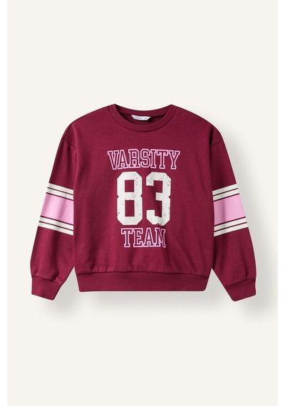 Defacto Bisiklet Yaka Şerit Detaylı Baskılı Sweatshirt Kız Çocuk I7532a826aubr204 Bordo-br204
