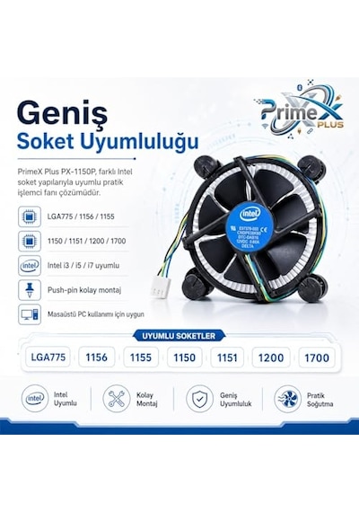 Tr Px-1150p Intel İşlemci Fanı, İ3 İ5 İ7 Uyumlu Cpu Soğutucu Fan, Lga775 1156 1155 1150 1151 1200 1700 Pin İşlemci Diğer