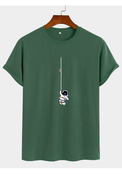 Unisex Mini Astranot Tasarım Basklı Tshirt Yeşil