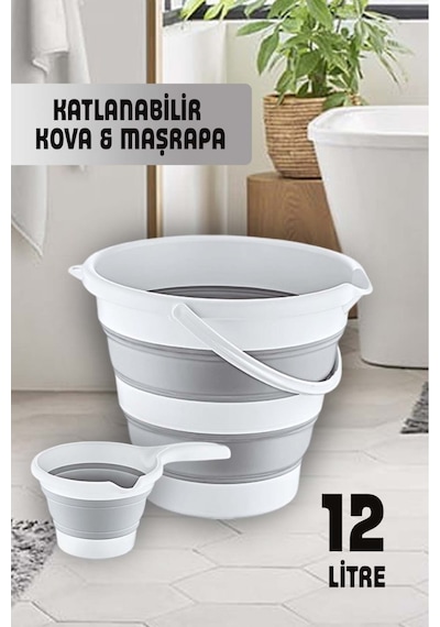 2'li Katlanabilir 12 Lt Kova Ve Maşrapa Seti Katlanır Akordiyon Su Kovası Ve Maşrapa Seti Banyo Gri Renkli 2'li Katlanabilir 12 Lt Kova Ve Maşrapa Seti Katlanır Akordiyon Su Kovası Ve Maşrapa Seti Banyo Gri Renkli