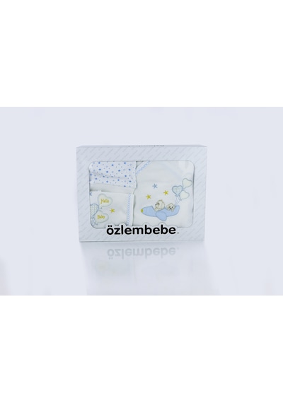 Özlem Bebe Desenli 5li Zıbın Set Beyaz - Mavi