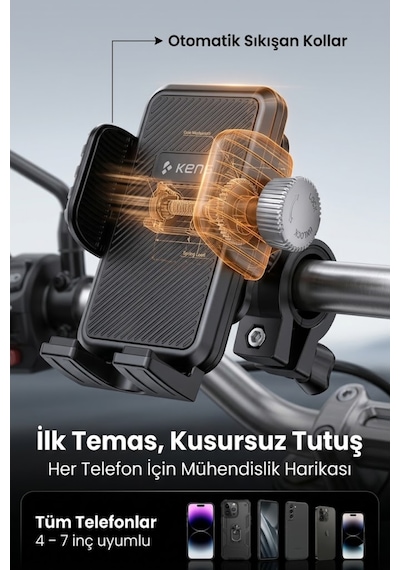 Titreşim Emici Kilit 360 Ayarlanabilir Sistemli Motosiklet Ve Bisiklet Telefon Tutucu Siyah