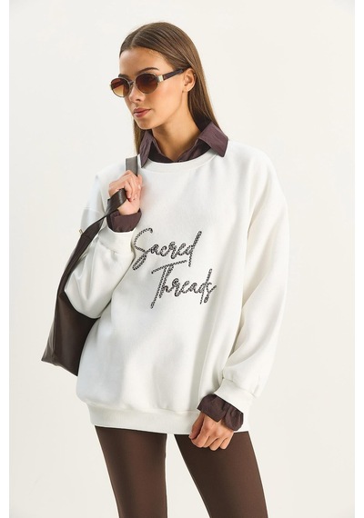 Shade Kadın Gömlek Yaka Nakışlı Üç İplik Şardonlu Oversize Sweatshirt 10020 60283675 - Ekru-kahverengi Çok Renkli Shade Kadın Gömlek Yaka Nakışlı Üç İplik Şardonlu Oversize Sweatshirt 10020 60283675 - Ekru-kahverengi Çok Renkli