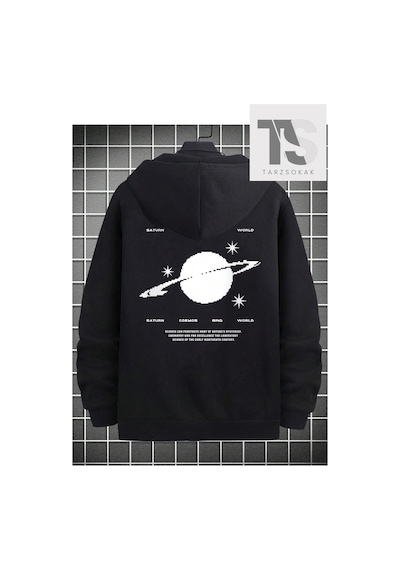 Tarzsokak Saturn Cosmos Sweatshirt Fermuarlı Siyah