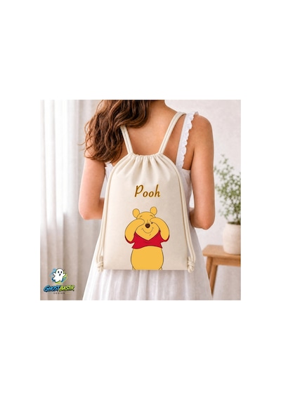Ghostbastır Design Winnie The Pooh Büzgülü Keten Çanta C360 Bej