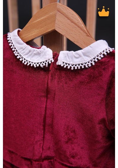 Babyhola Kız Bebek Çocuk Kadife Elbise Şık Bayramlık Nostaljik Retro Koleksiyon 13542 Bordo