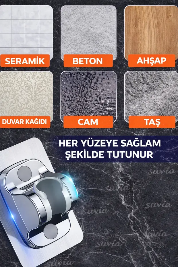 Duş Başlığı Tutucu Mafsal Yapışkanlı Ayarlanabilir Delmeden Montaj Krom