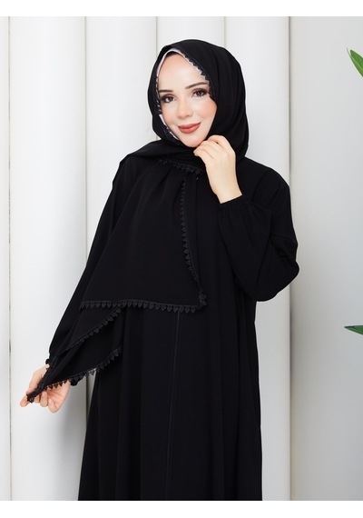 Eslemnur Namaz Elbisesi Kendinden Başörtülü Medine İpeği Siyah