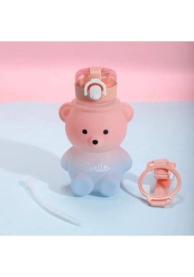 Smile Ayıcıklı Matara 800 Ml Su Şişesi Beyaz Plastik Diğer