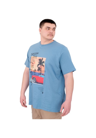 Mode Xl Büyük Beden Erkek Baskılı T-shirt Palm Dream U25026 Mavi Mavi