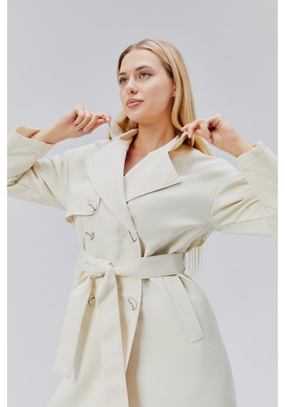 Oversize Rüzgarlık Detaylı Trençkot Taş