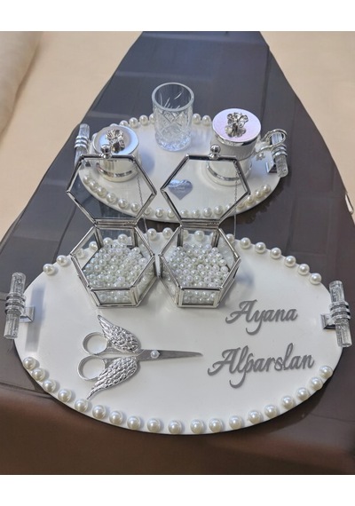 Lustre İncili Söz Nişan Tepsisi Gri
