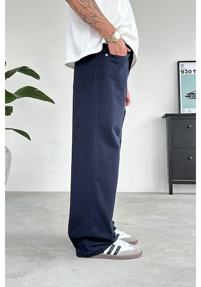 Lacivert Basic Gabardin Ekstra Bol Baggy Pantolon Lacivert