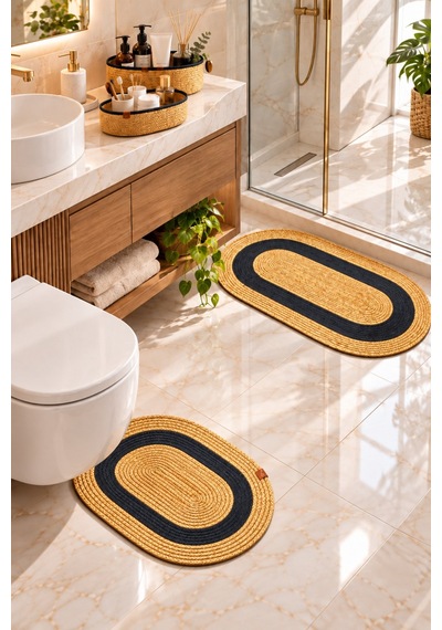 Roven 4 Lü Dekoratif Banyo Seti 2 Paspas 2 Organizer Sepet Klozet Ve Duş Önü krem
