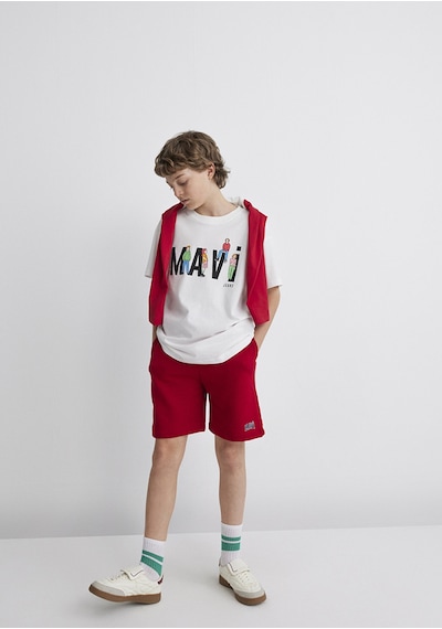 Mavi - Mavi Logo Baskılı Kırmızı Şort 6410003-70464 Kırmızı