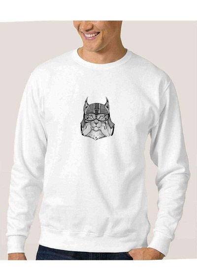 Wild Cat Lynx Bobcat Trot Wearing Baskılı Beyaz Erkek Sweatshirt (528365063)