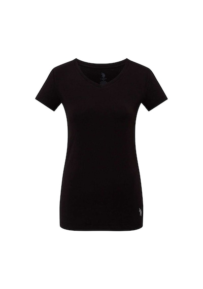U.S. Polo Assn. Kadın Siyah Kısa Kollu V Yaka T-Shirt 66004