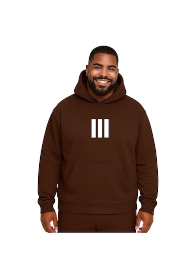 Benroma 3 Çizgi Baskılı Büyük Beden Unisex Sweatshırt Kahverengi