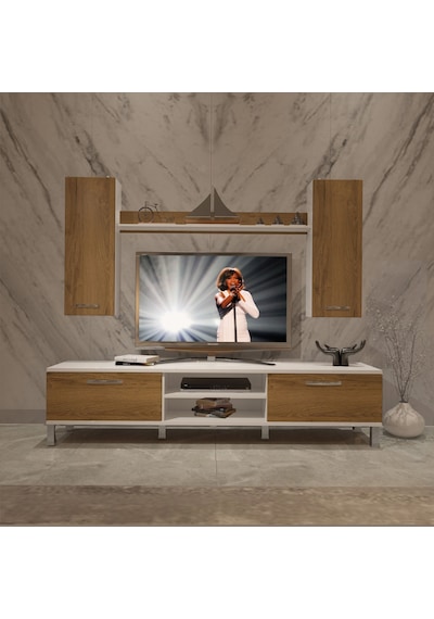 Decoraktiv Eko 5d Mdf Dvd Krom Ayaklı Tv Ünitesi Tv Sehpası - Beyaz Pera Beyaz - Meşe Decoraktiv Eko 5d Mdf Dvd Krom Ayaklı Tv Ünitesi Tv Sehpası - Beyaz Pera Beyaz - Meşe