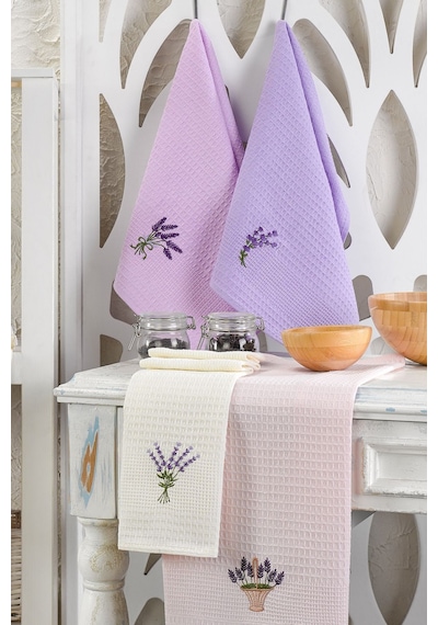 Eponj Home 6lı Kurulama Peçetesi Nakışlı 40x60 Lavanta Lila-beyaz