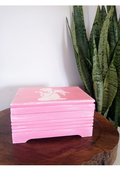 Pembe Renkli Ahşap Takı Kutusu