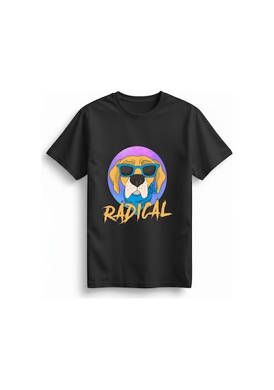 Paybuy Kadın Grafik Baskılı Köpek Desenli Rahat Kesim Kısa Kollu Yuvarla Siyah