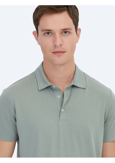 Kip Haki Düz Çevre Dostu Polo Yaka T-shirt Haki