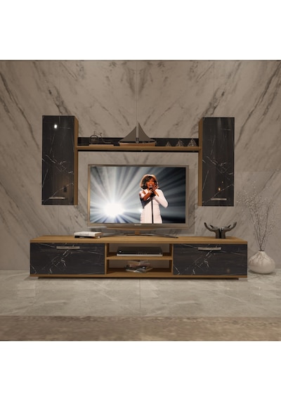 Decoraktiv Eko 5d Mdf Dvd Tv Ünitesi Tv Sehpası Pera - Siyah Mermer