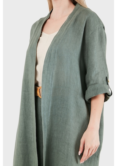 Via Dante% 100 Keten Dantel Ve Brode İşleme Detaylı Kimono Bayan Kimono 7183543 Haki