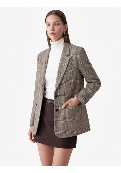 Koton Cepli Düğmeli Uzun Kollu Kruvaze Ekose Blazer Ceket Ekru Ekose 7wak50028uw