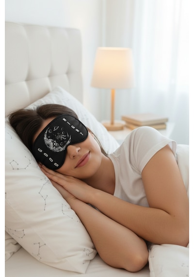 MorMavi Yıkanabilir Uyku Maskesi Işık Önleyici Göz Dinlendirme Ve Terapi Bandı Yoga Göz Bandı Siyah Good Nıght