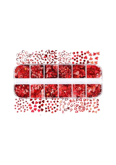 Parlak Kırmızı Tırnak Süsleme Folyo Pulları Karışık Dizayn Kelebek Kalp Harfler Yıldızlar Nail Art
