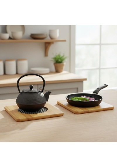 Kare Bambu Nihale Metal Fileli, Isıya Dayanıklı Tencere Ve Çaydanlık Altlığı 16,5 X 16,5 Cm Diğer