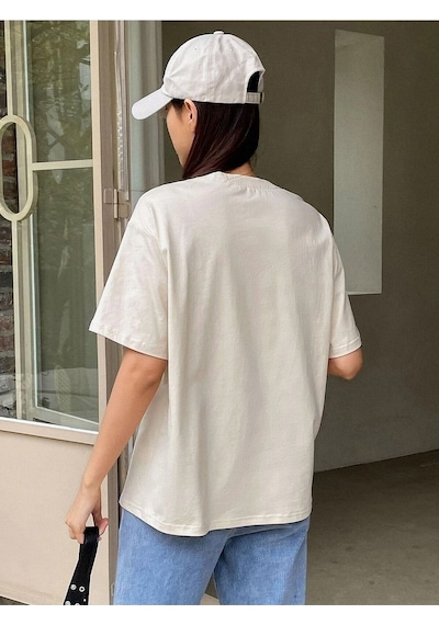 Flood Of Style Kadın Bej Clarity And Candor Baskılı Oversize T-shirt