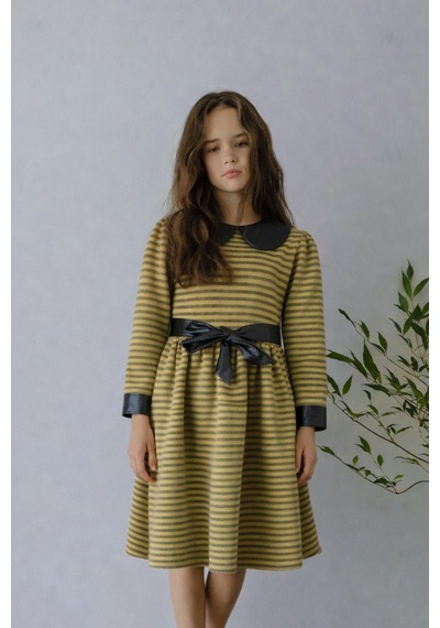 Fesshera Kids Kız Çocuk Elbise Suni Deri Detaylı Bebe Yaka Sırtı Fermuarlı Şık Elbise Sarı Fesshera Kids Kız Çocuk Elbise Suni Deri Detaylı Bebe Yaka Sırtı Fermuarlı Şık Elbise Sarı