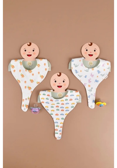 E&f Store Erkek Bebek 3'lü Sıvı Geçirmez Emzik Tutucu Mama Önlüğü - Model 3 Çok Renkli